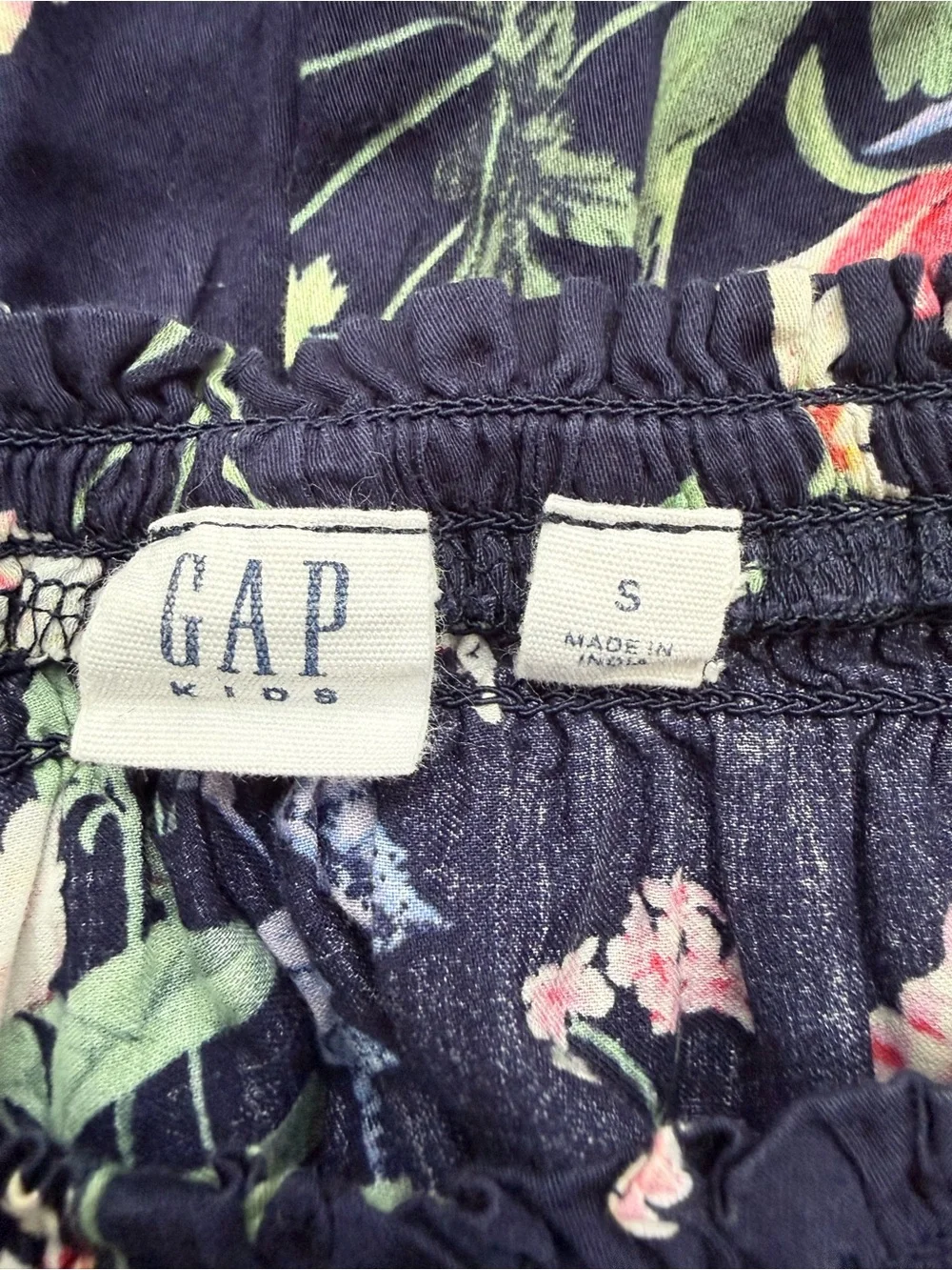 Gap Kids Girls S 6-7 Navy Floral Drop Waist Dress Smocked Flutter Sleeve